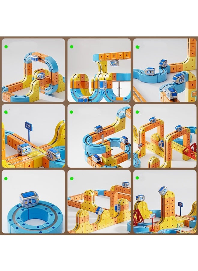 JCB CHIC 84pcs Electric Magnetic Train Tracks Set,3d Flexible Track Fusion Race With Cube Rails & Signs Flexible Race Diy Race Car Building Kits,Education Assembled Toy for Kids - Image 3